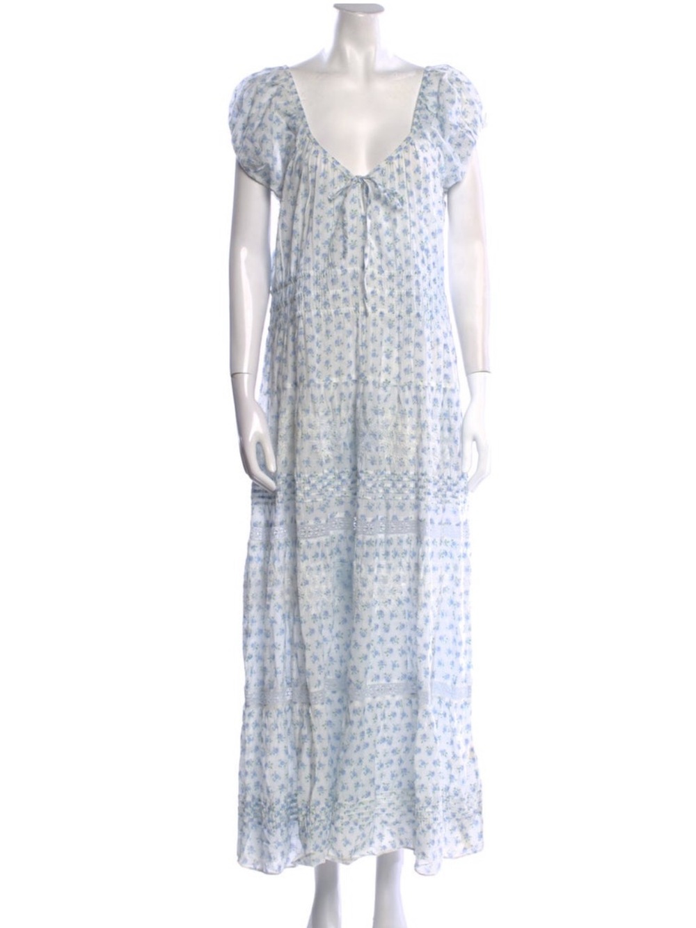 Rare LoveShackFancy Floral Maxi Blue Princess Dress XL Hand Dye Cotton